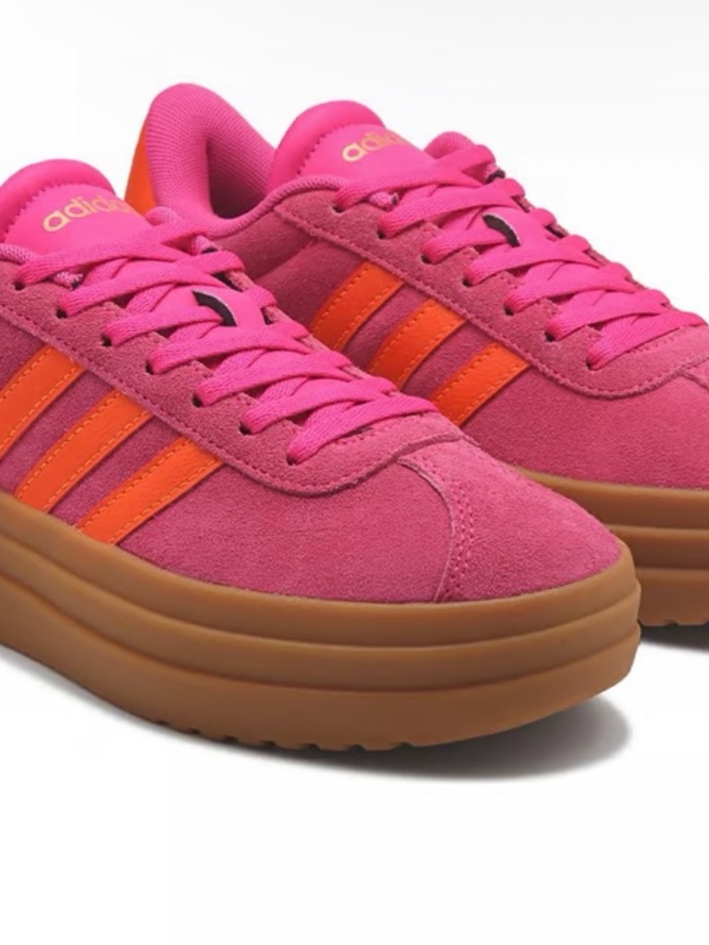adidas Women’s VL Court Bold Platform Suede Sneaker - Pink/Orange with Gum Sole